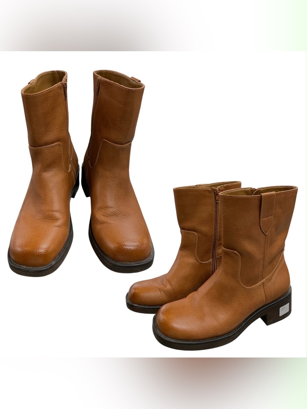 MIA Brown Leather Mid-Calf Zip Boots S9